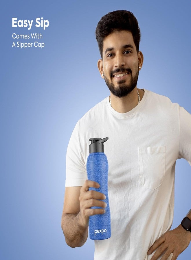 PEXPO Bistro Pro ISI Certified Stainless Steel Fridge Cooling/Sports Sipper Water Bottle 1 Litre, Blue|Single Wall | Home, Office, Gym, School, Yoga, Trekking, Men, Women & Kids | RCB Edition - Image 5